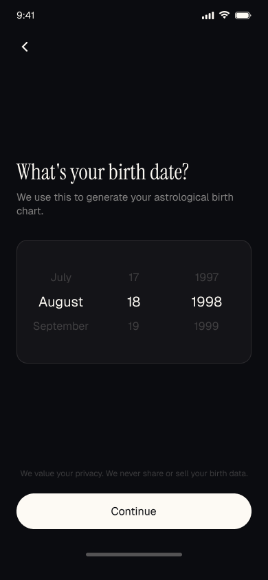 Entering your birth date in Cosma