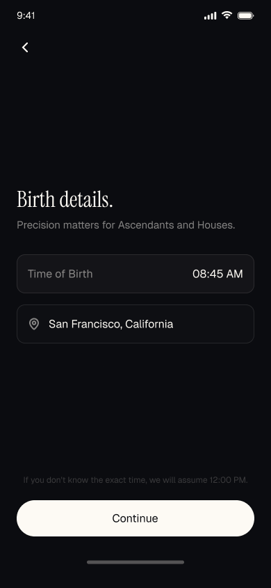 Entering your birth time in Cosma