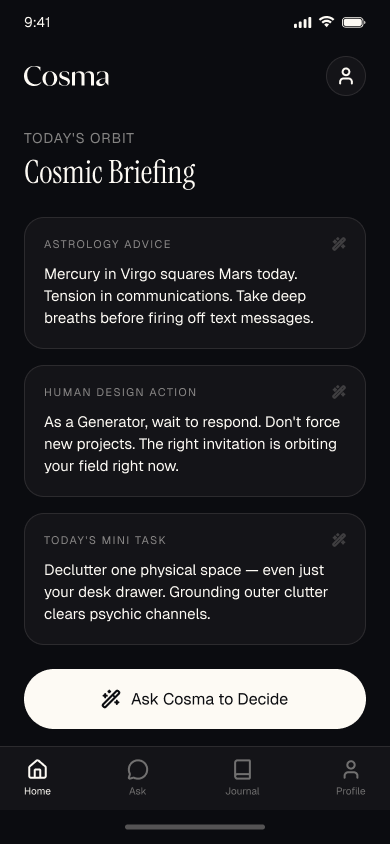 Cosma daily Cosmic Briefing screen